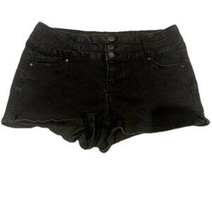 BlueSpice Black Denim Three Button Mid Rise Jean Shorts Size 9